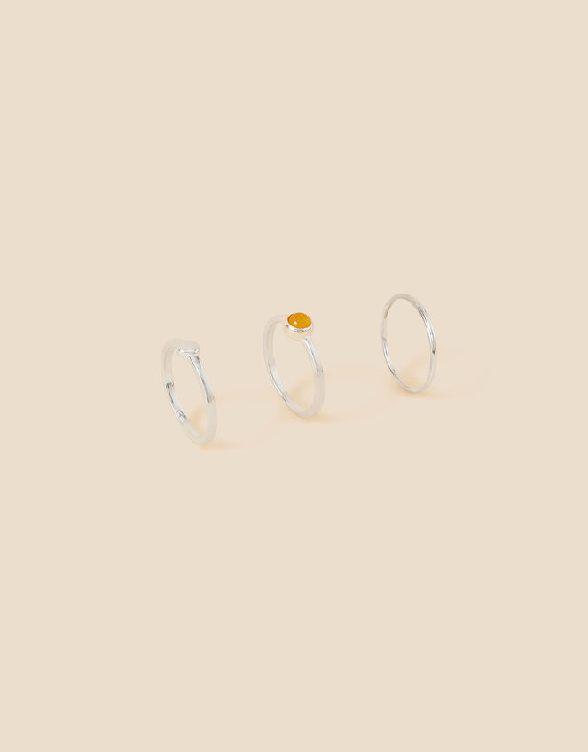 Recycled Sterling Silver Yellow Quartz Rings Set of Three , Yellow (YELLOW), large