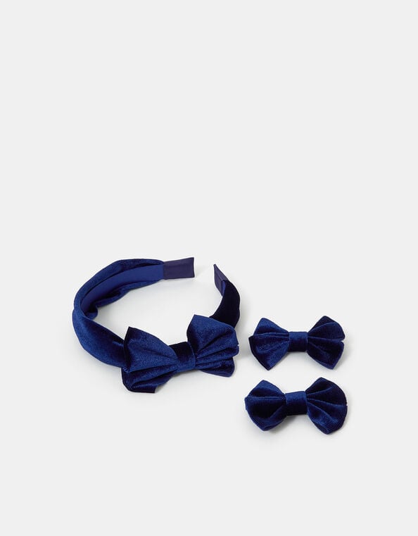 Girls Velvet Bow School Hair Set, , large