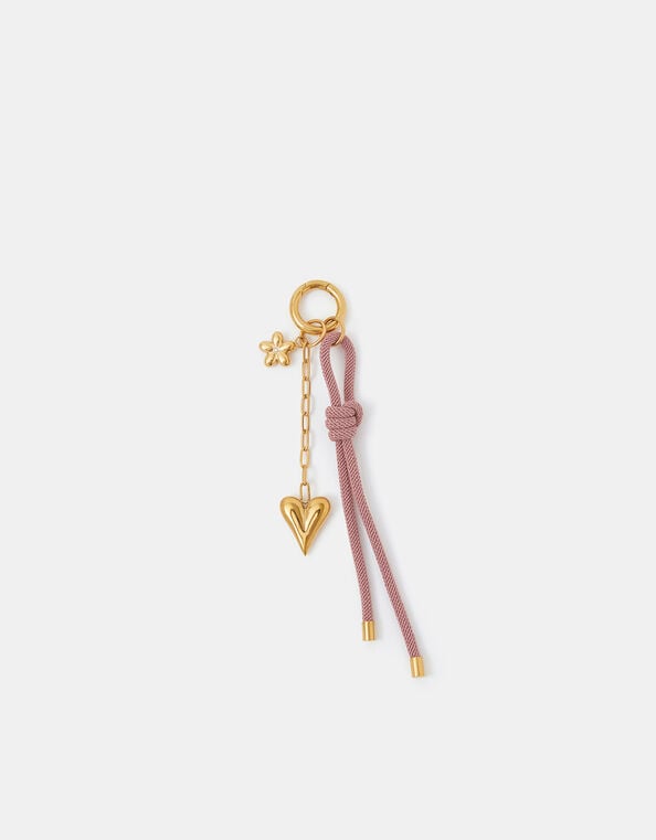 Stainless Steel Heart & Cord Bag Charm, , large