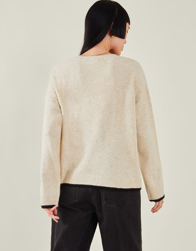 Grace & Mila Embroidered Heart Crew Neck Jumper, Camel (BEIGE), large