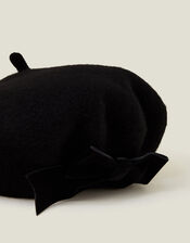 Wool Bow Beret, Black (BLACK), large