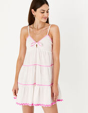 Tie Front Ricrac Mini Dress , Ivory (IVORY), large