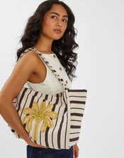 Palm Stripe Shopper Bag, , large