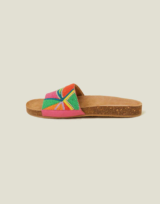 Beaded Geometric Cork Footbed Sandals, Multi (BRIGHTS MULTI), large
