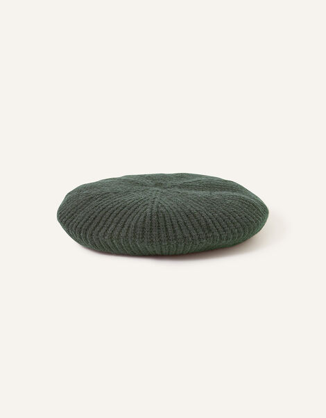 Ribbed Knit Beret, Green (GREEN), large
