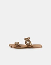 Beaded Circle Strap Sandals, Brown (BROWN), large