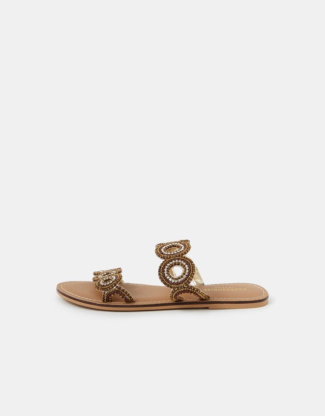 Beaded Circle Strap Sandals, Brown (BROWN), large