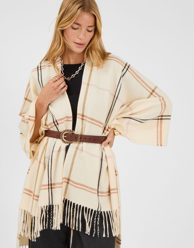 Check Print Poncho, , large