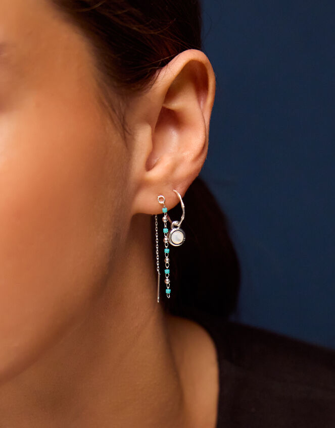 5-Pack Sterling Silver-Plated Blue Stone Stud & Hoop Earrings, , large