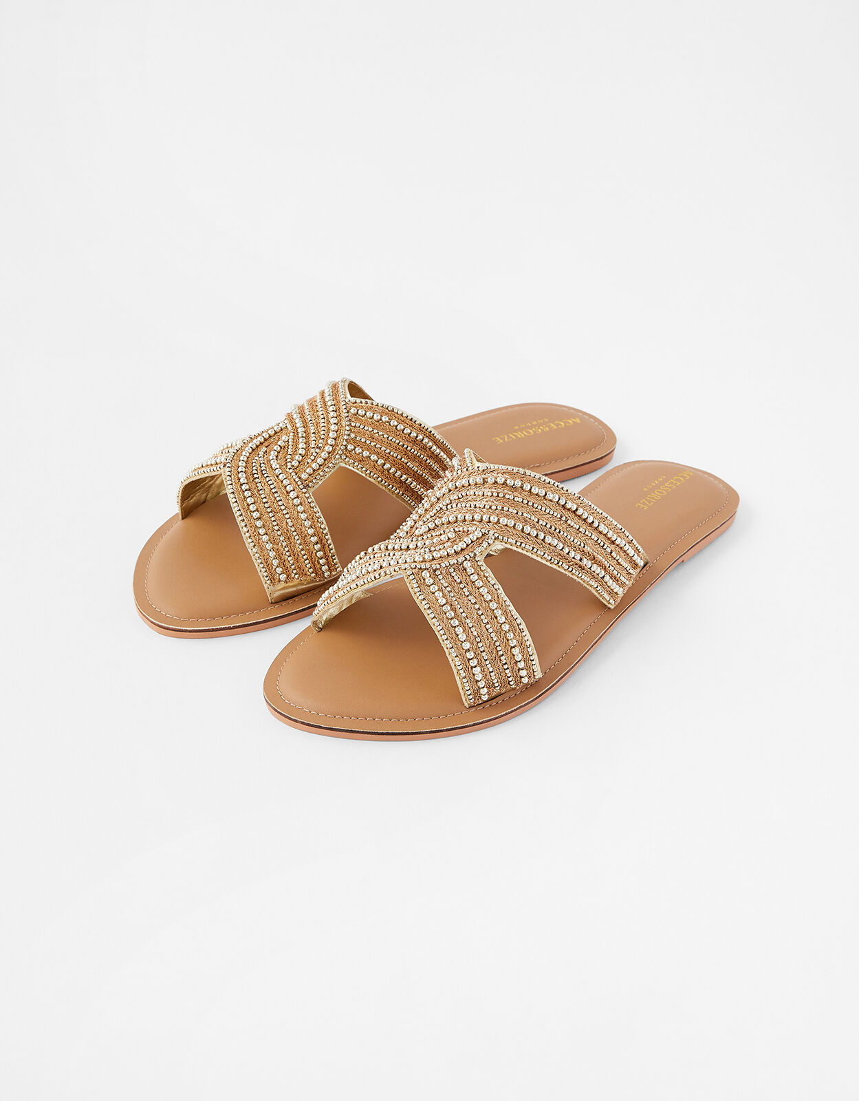 Seville Beaded Sliders Gold Sandals Flip Flops Accessorize UK