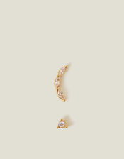 2-Pack 14ct Gold-Plated Diamante Flatback Stud Earrings, , large