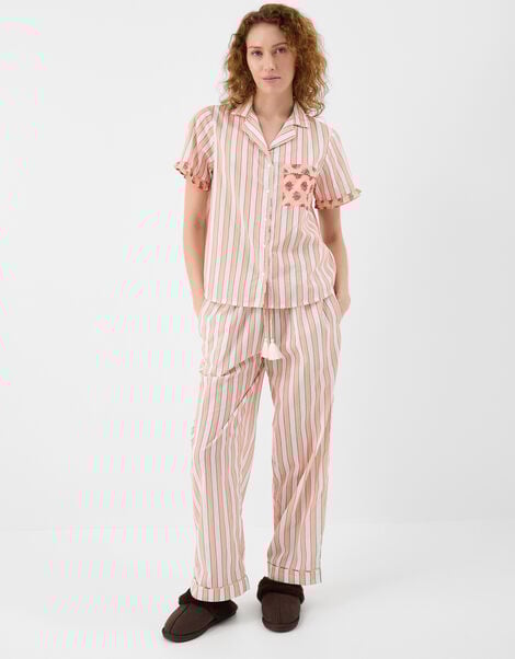 Floral Stripe Long Pyjamas Set, Pink (PINK), large