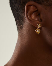 14ct Gold-Plated Diamante Heart Drop Earrings, , large