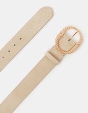 Textured Buckle Leather Belt, Mink (MINK), large