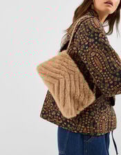 Faux Fur Chain Strap Shoulder Bag, , large