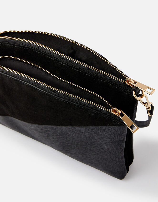 Darcey Leather Double Zip Cross-Body Bag, Black (BLACK), large