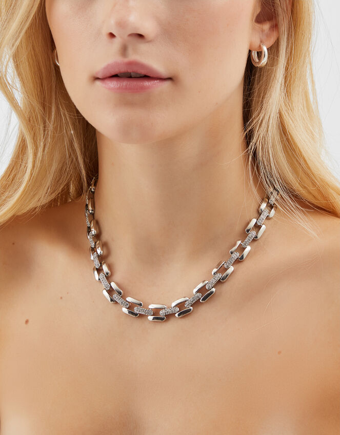 Chunky Diamanté Chain Necklace, , large