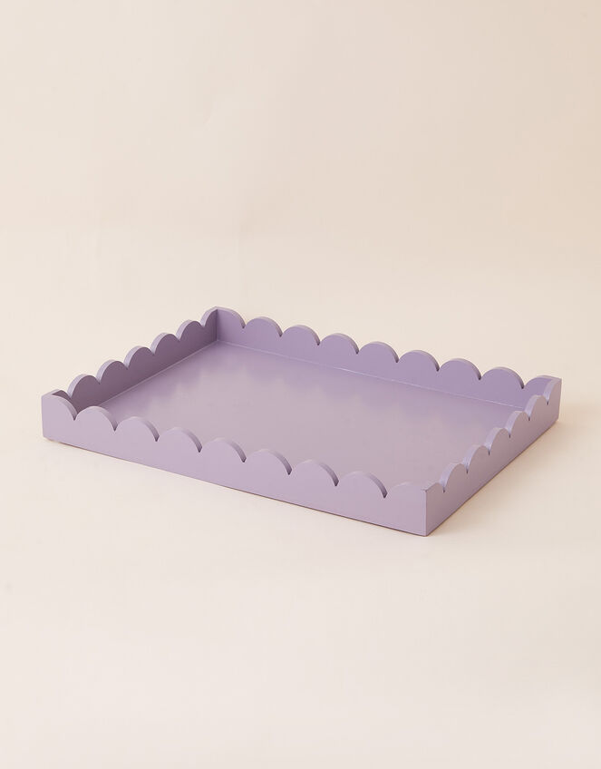 Large Wooden Tray with Scalloped Edge, Purple (LILAC), large
