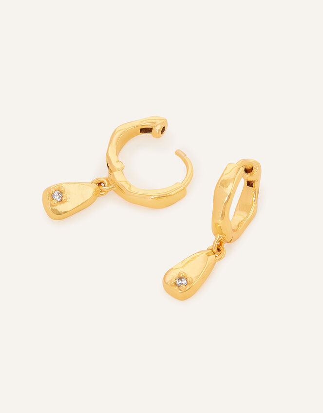 14ct Gold-Plated Molten Charm Huggie Hoops, , large