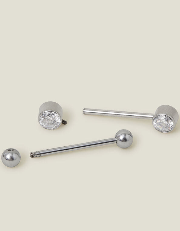 2-Pack Platinum-Plated Surgical Steel Nipple Bars, , large