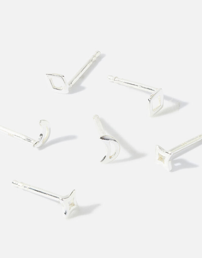 Sterling Silver Cut-Out Celestial Stud Set, , large