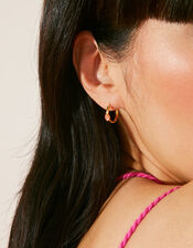 14ct Gold-Plated Front Facing Rose Quartz Huggie Hoops, , large