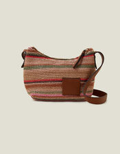 Stripe Raffia Cross-Body Bag, , large