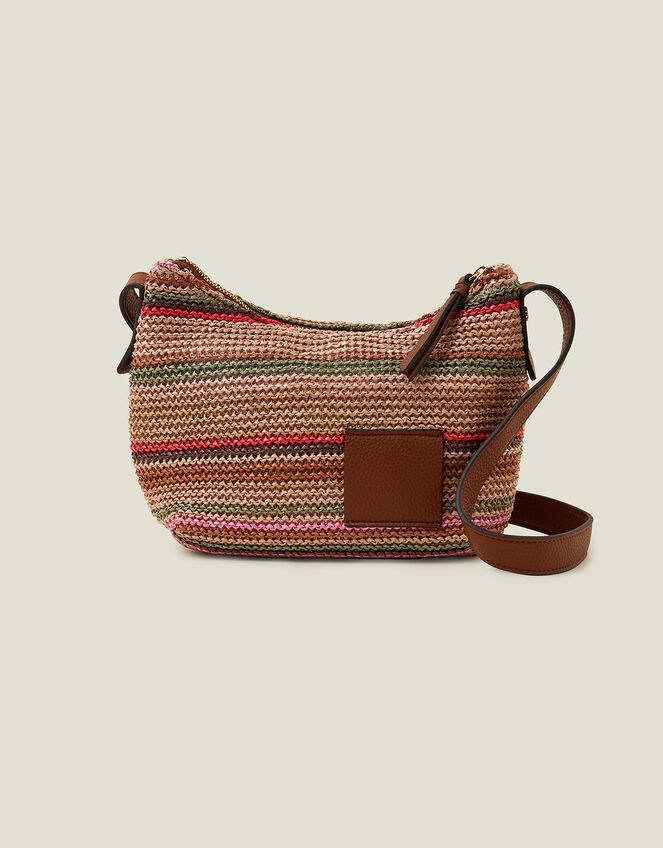 Stripe Raffia Cross-Body Bag, , large