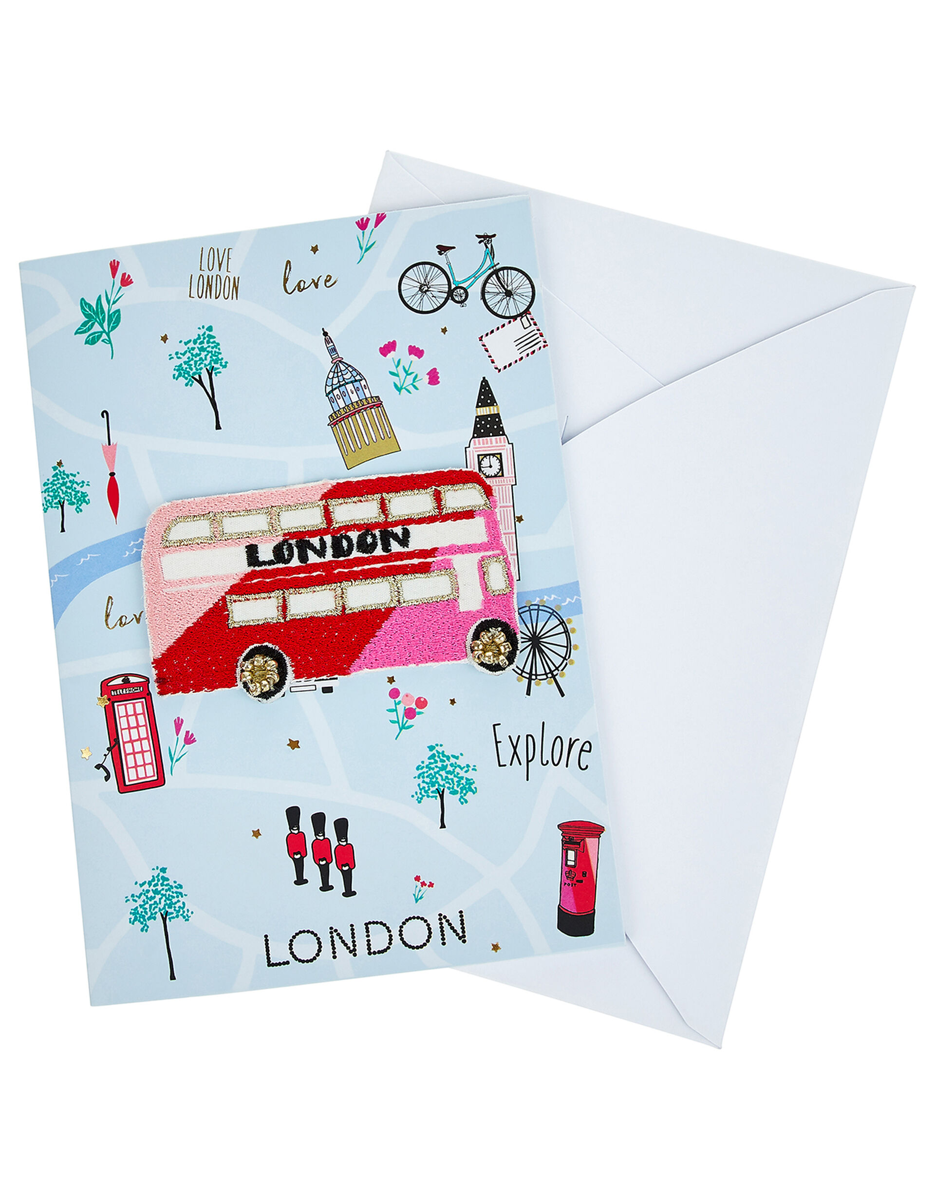 London Greetings Card With Embroidered Patch, , large