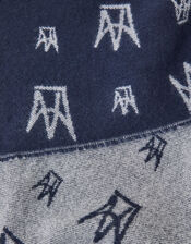 Crown Emblem Jacquard Blanket Scarf, Blue (NAVY), large