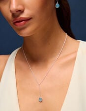 Sterling Silver-Plated Blue Quartz Lariat Necklace, , large