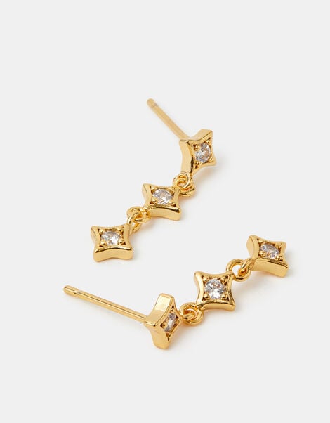 14ct Gold-Plated Diamanté Star Drop Earrings, , large