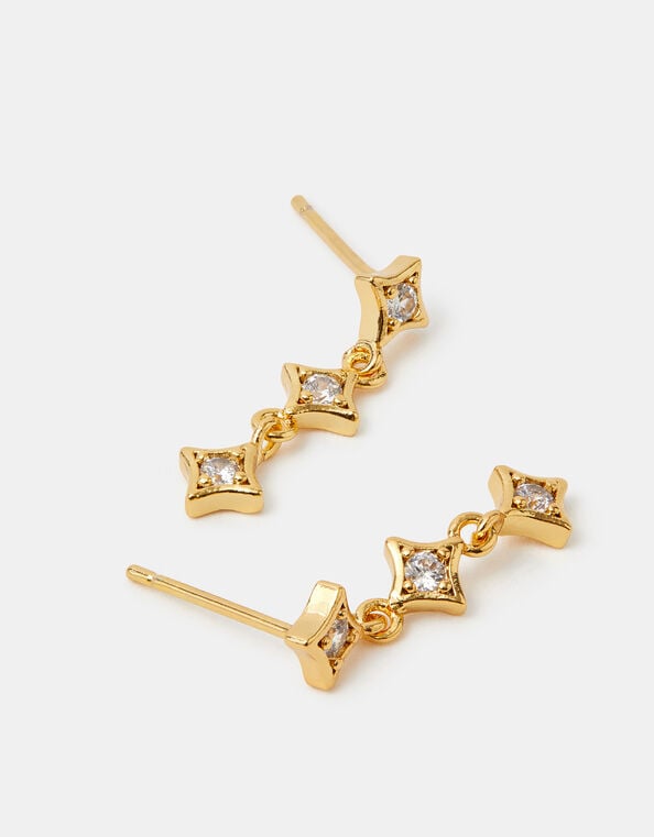 14ct Gold-Plated Diamanté Star Drop Earrings, , large