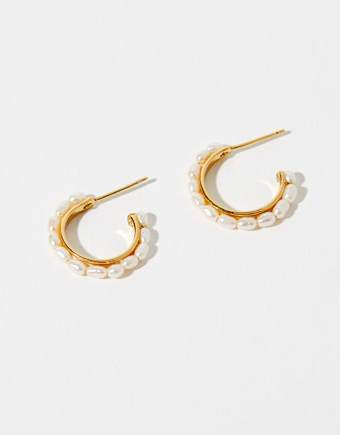 Gold-Plated Freshwater Pearl Hoops, , large