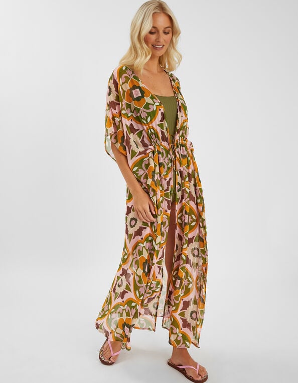 Retro Floral Chiffon Maxi Kaftan, Pink (PINK), large