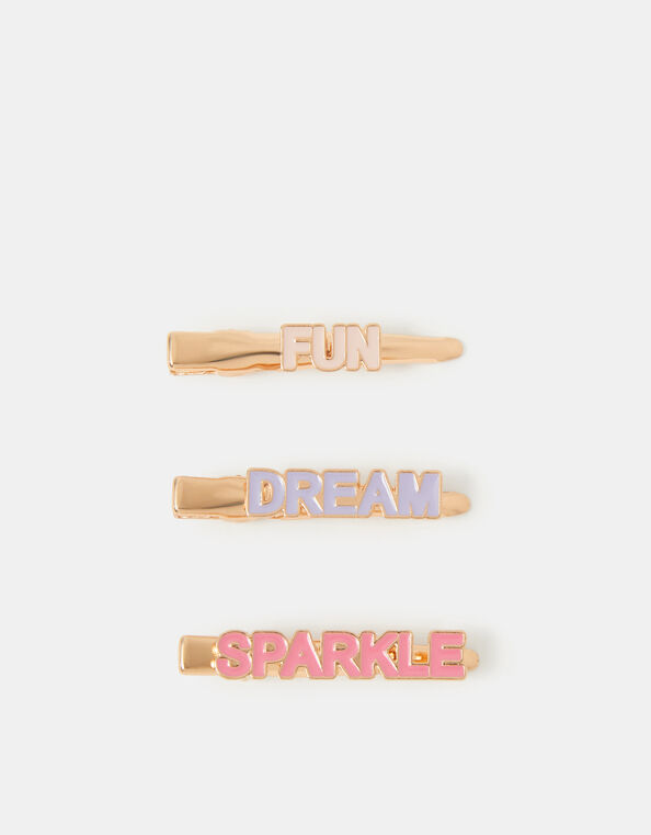 3-Pack Girls Slogan Hair Slides, , large