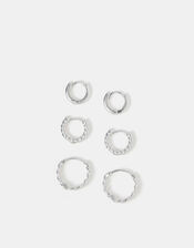 3-Pack Sterling Silver-Plated Twist Hoop Earrings, , large