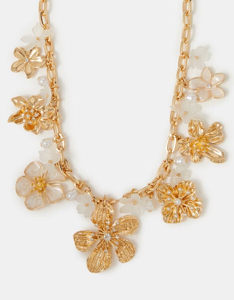 Statement Pearl Flower Necklace, , large