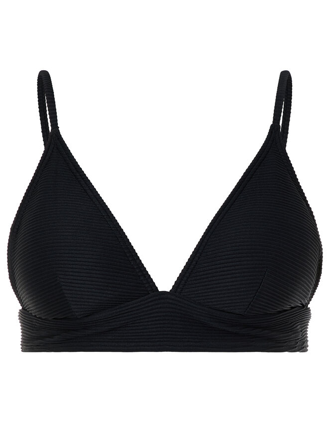 Basic Ribbed Triangle Bikini Top, Black (BLACK), large