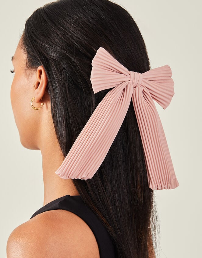 Pleated Bow Hair Clip, Pink (PINK), large