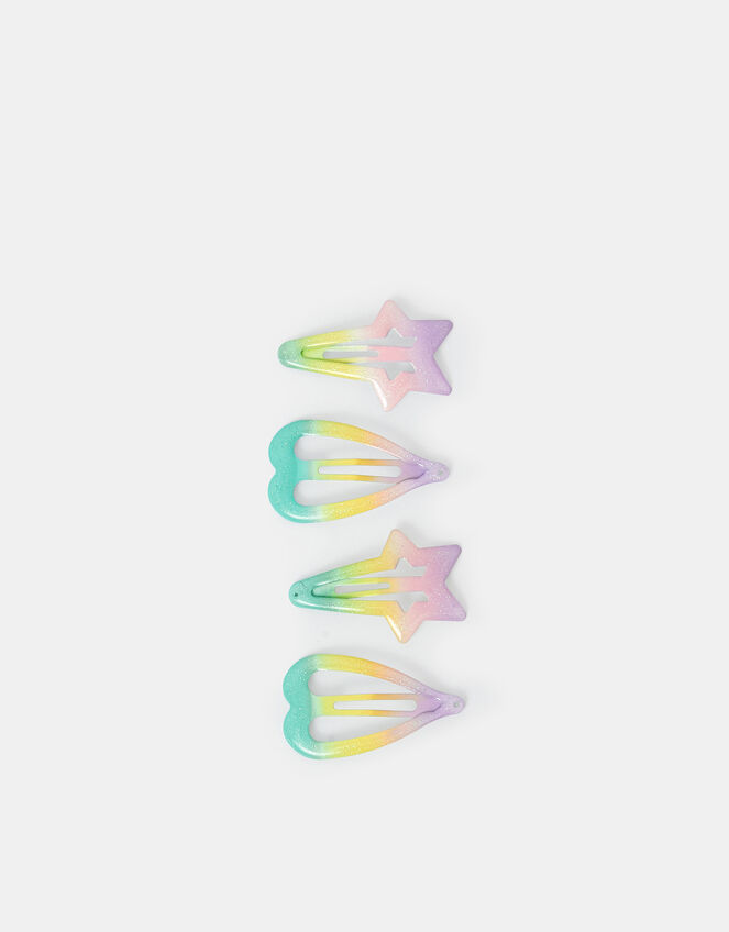 4-Pack Girls Rainbow Heart & Star Hair Clips, , large