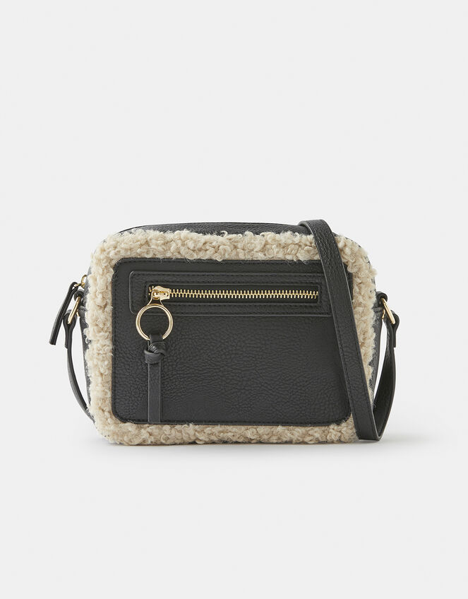 Shearling Trim Cross-Body Bag, , large