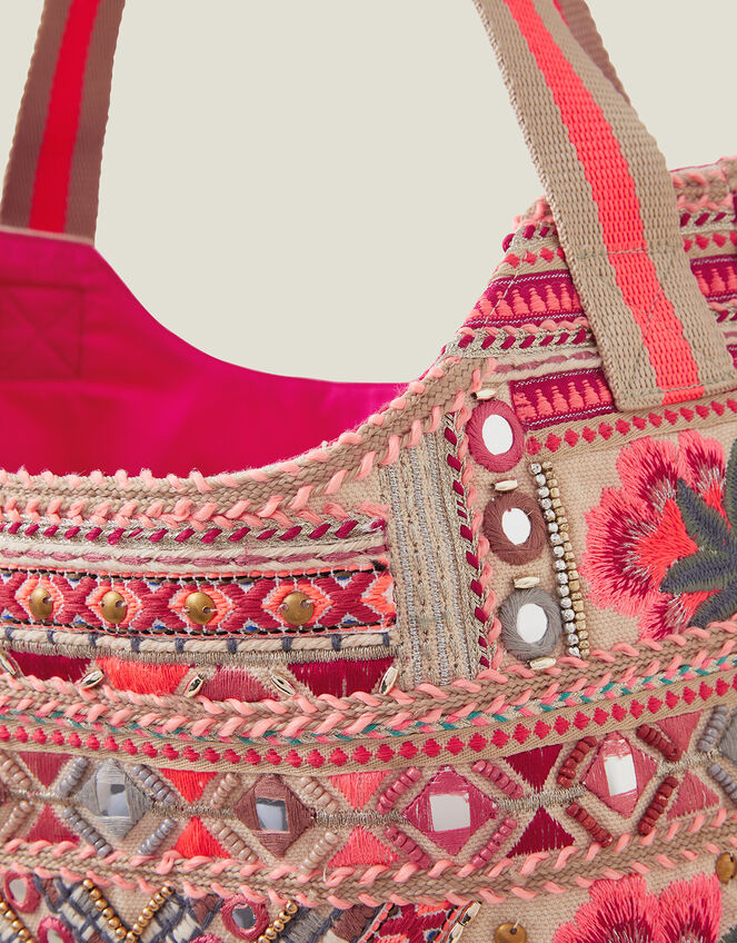 Embroidered Floral Tote Bag, , large