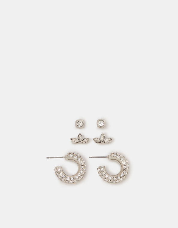 3-Pack Pavé Hoop & Stud Earrings, , large