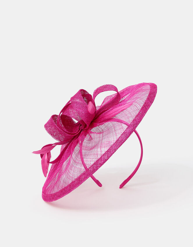 Woven Bow Feather Disc Fascinator, Pink (FUCHSIA), large