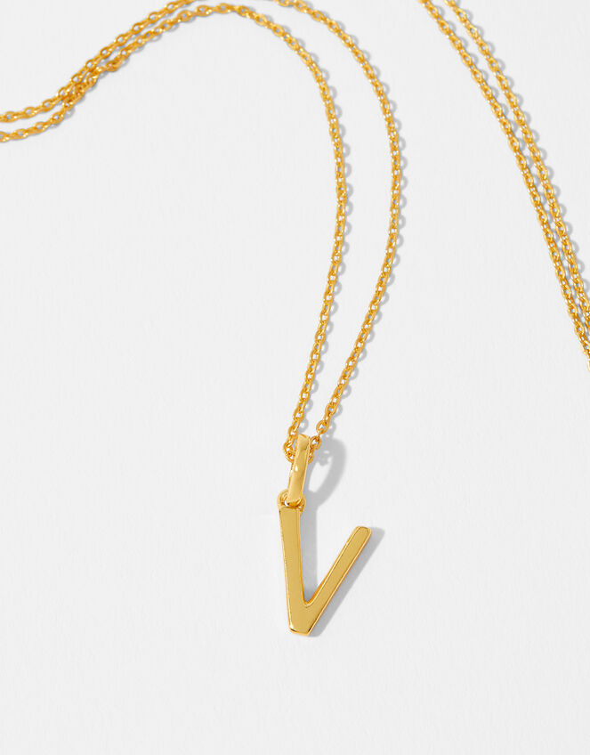 Gold Vermeil Initial Pendant Necklace - V, , large