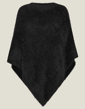 Fuzzy Knit Poncho, Black (BLACK), large