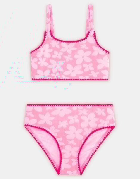 Girls Floral Textured Bikini Set, Pink (PINK), large