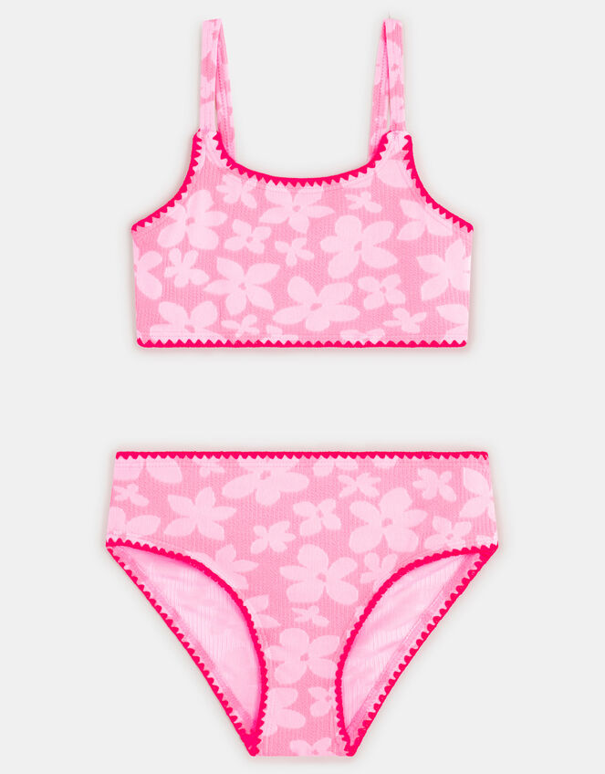 Girls Floral Textured Bikini Set, Pink (PINK), large