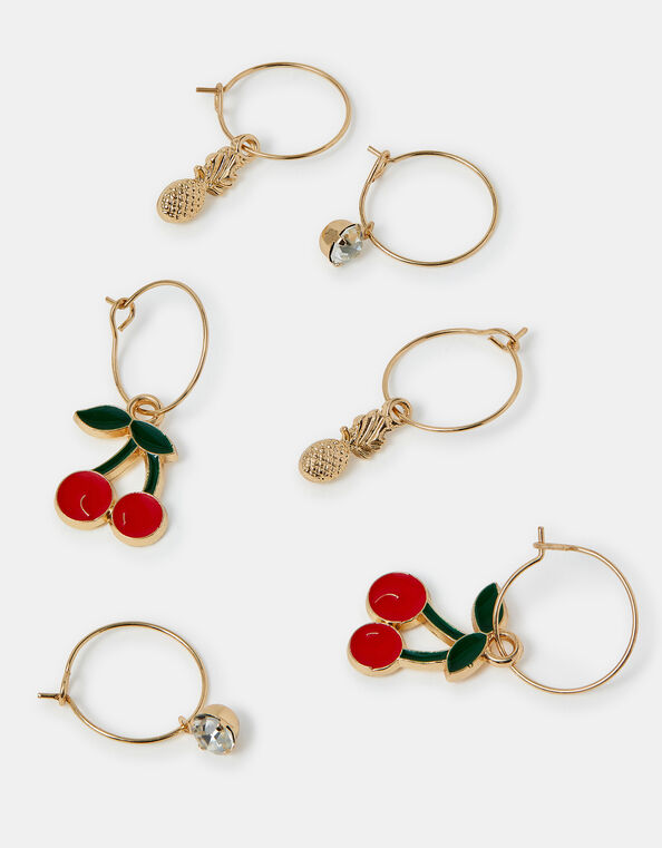 3-Pack Fruity Charm Hoop Earrings, , large